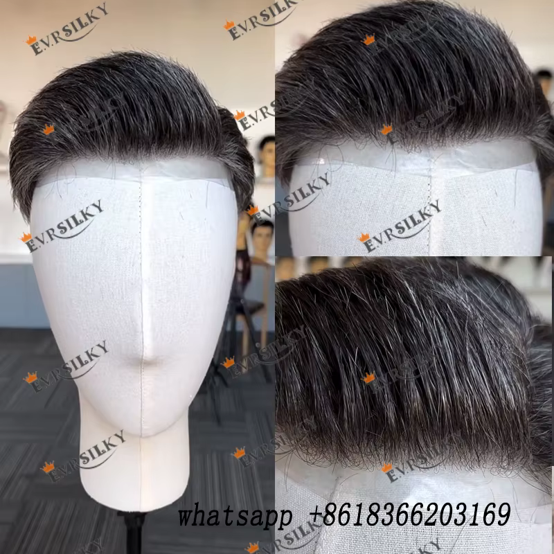 80 densité indétectable 1B65 gris hommes toupet 100% indien cheveux humains hommes perruques Super m