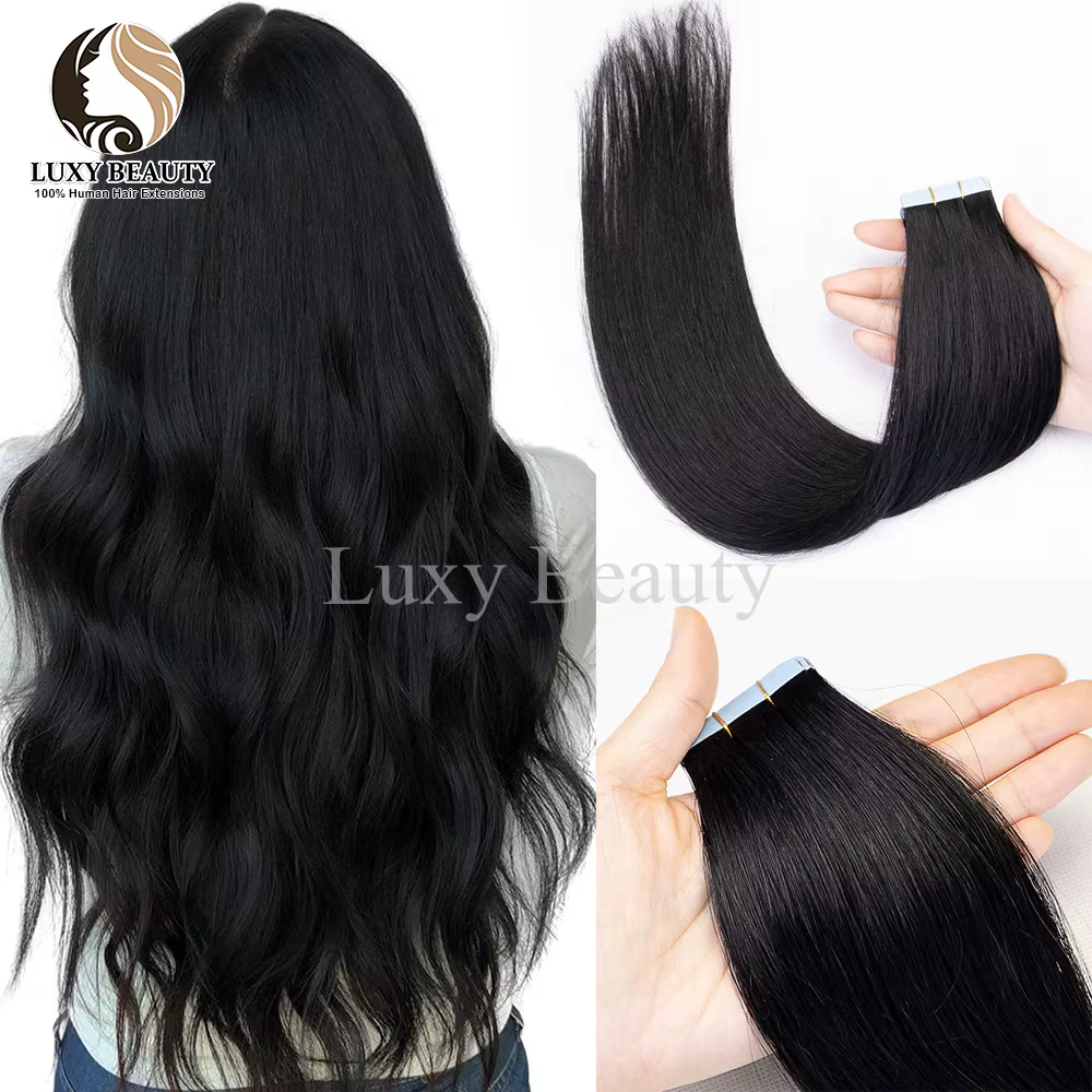 Extensions de Cheveux Humains Lisses Gris Ombré, Noir, Blond, Sans Couture, Peau PU, Trame, 20 Pièce