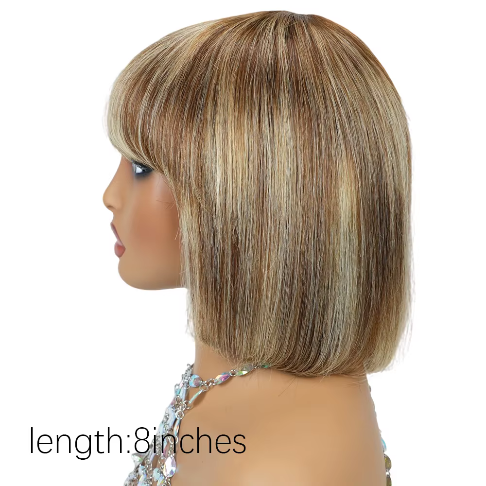 Perruque Bob droite brune pour femme avec mèches blondes, réaliste, superposée, douce et soyeuse, lo