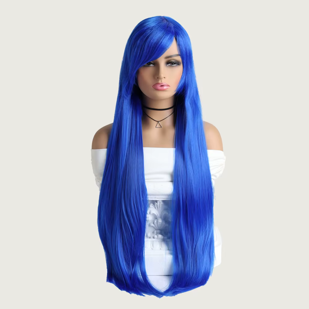 Perruque synthétique droite de 32 pouces avec frange pour femmes, en violet, blanc, vert, orange, no