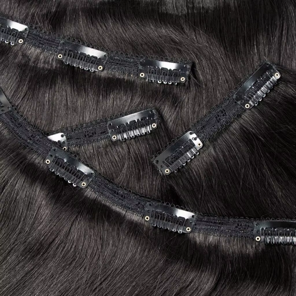 Extensions de Cheveux Humains à réinitialisation Brun Foncé, Grand Volume Sans Couture, Tête Complèt