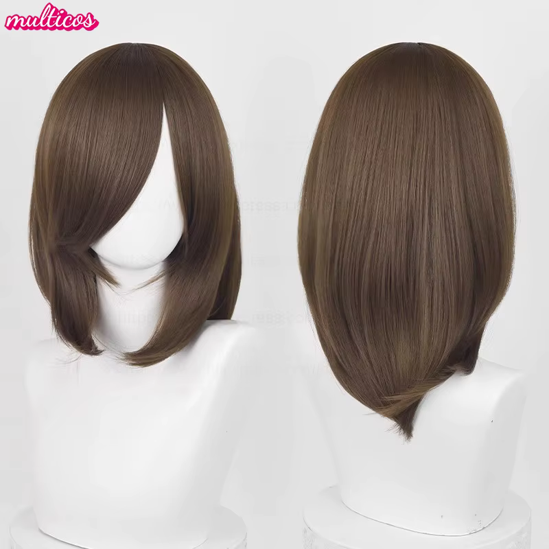 40 cm moyen basique Anime Cosplay perruque Bang Blond noir blanc rouge rose vert bleu marron or bleu