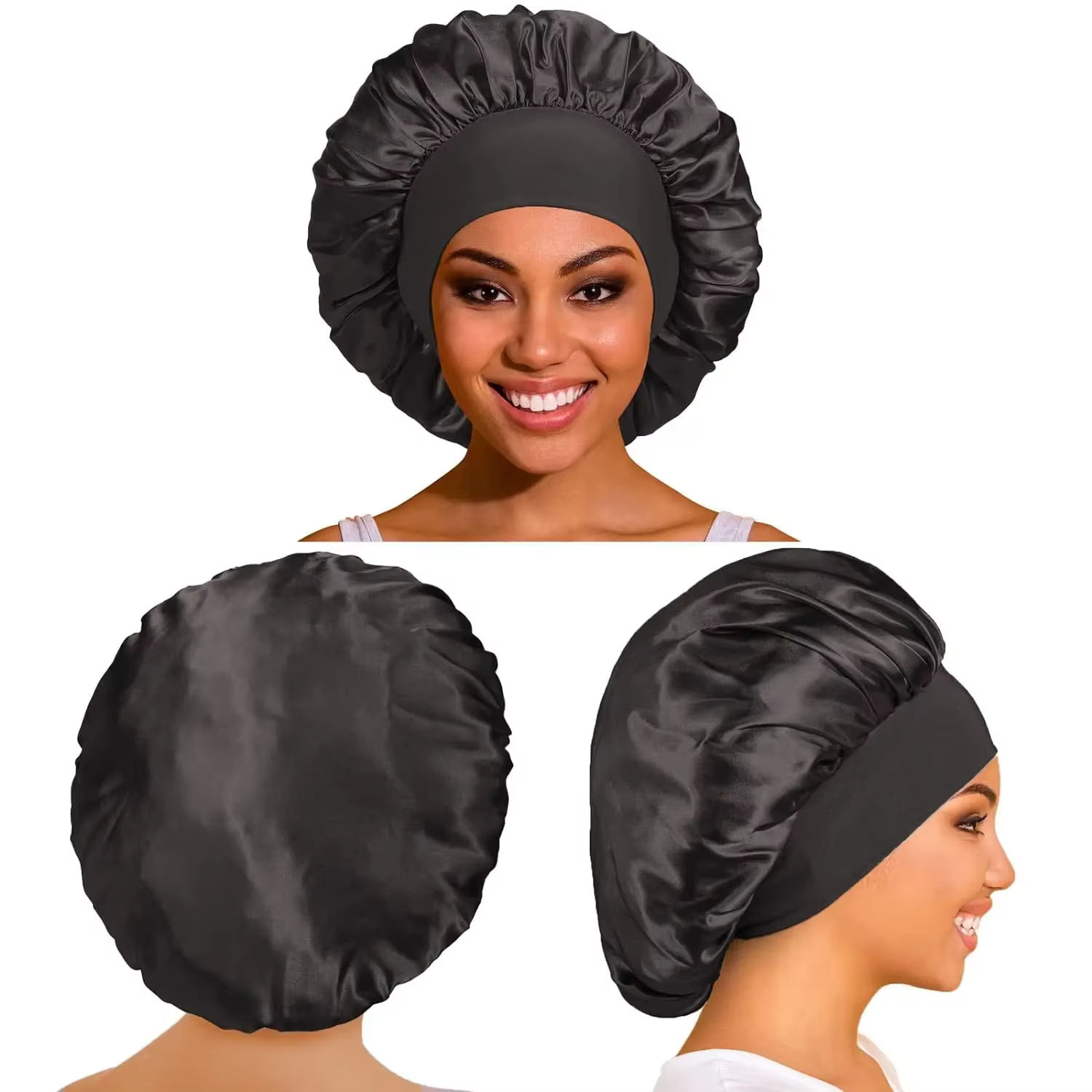 Chapeau de couchage en Satin solide à haute élasticité, 1 pièce, Bonnet de soins capillaires, bonnet
