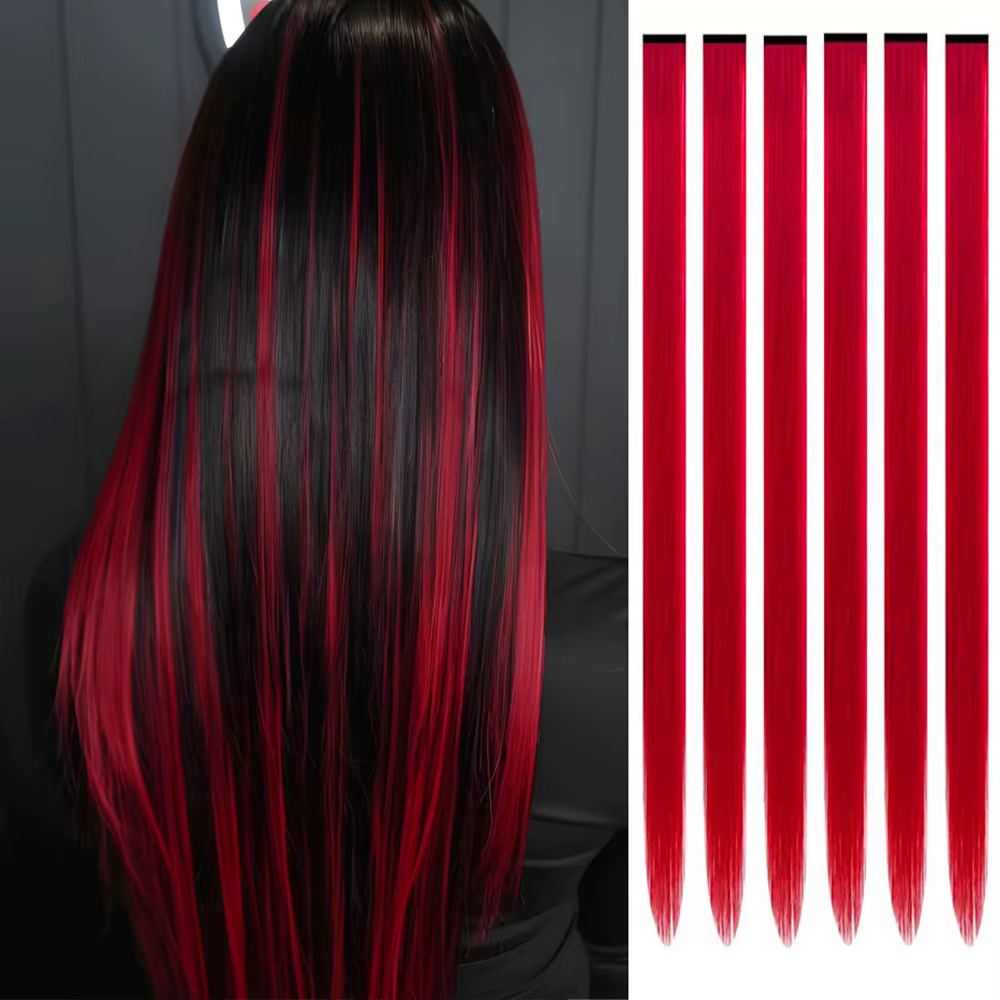 Extensions de cheveux synthétiques longues et lisses, 6 pièces, Extensions de cheveux colorées de 24