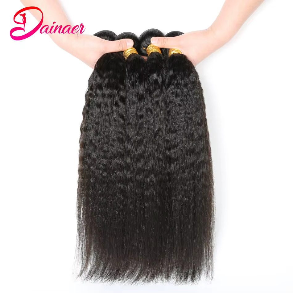 Mèches Péruviennes Naturelles Remy, Cheveux Crépus Lisses, 4x4, avec Closure