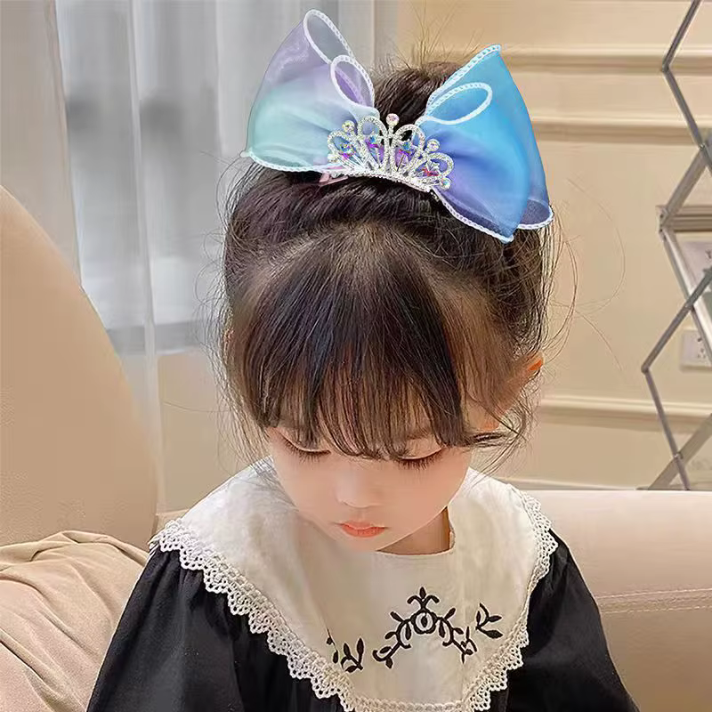 Nœuds de cheveux arc-en-ciel Pastel, dégradé de couleur, couronne de princesse, épingle à cheveux su
