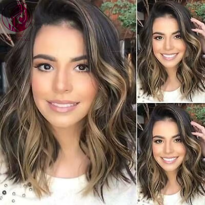 100% réel perruque de cheveux humains brun miel blond met en évidence dentelle frontale perruques co