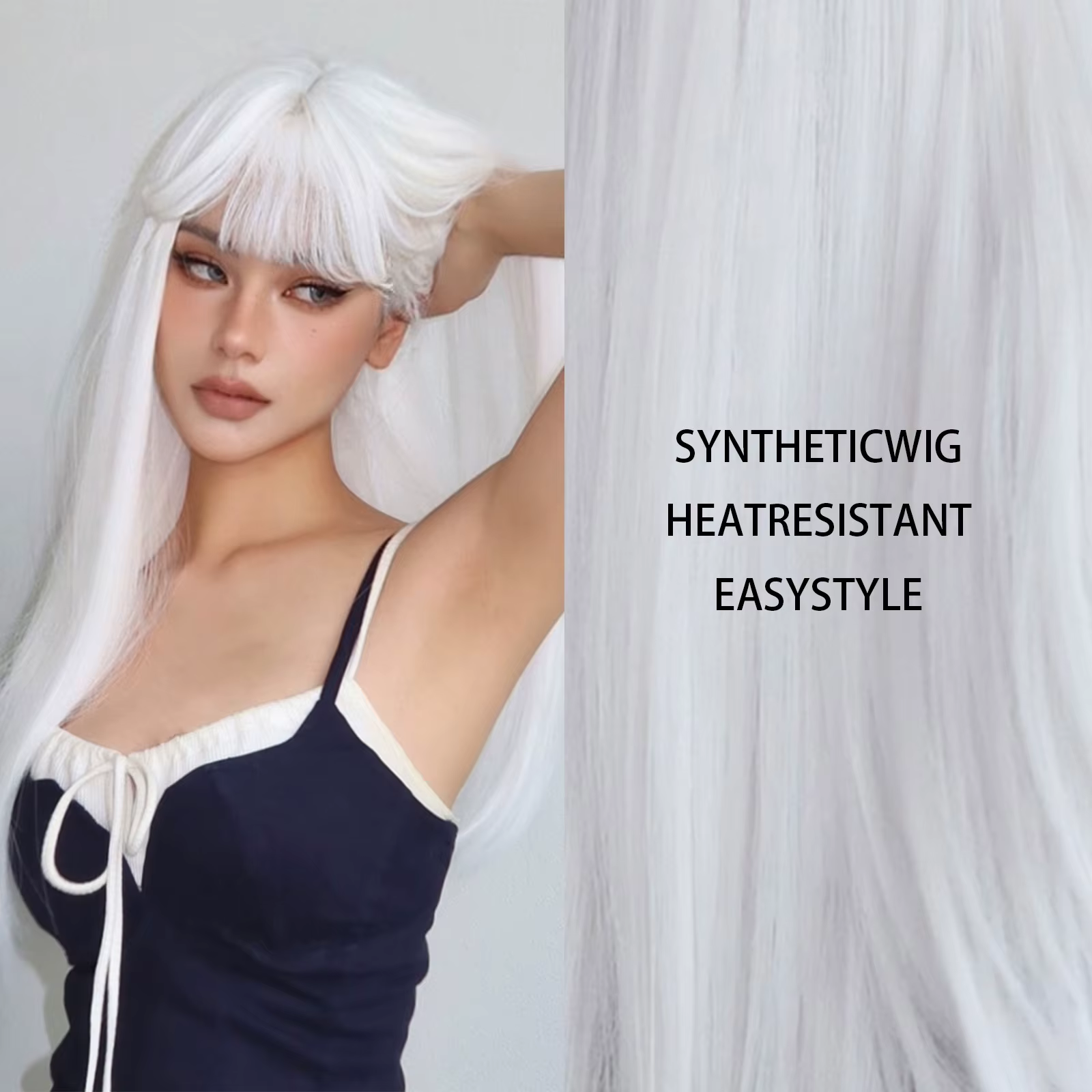 HENRY MARGU – perruques synthétiques longues et lisses blanches pour femmes, faux cheveux colorés de