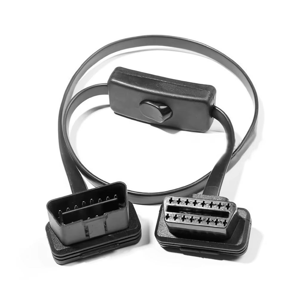 Câble d'extension de diagnostic OBD2 mâle vers femelle à angle droit, 60cm, avec interrupteur d'alim