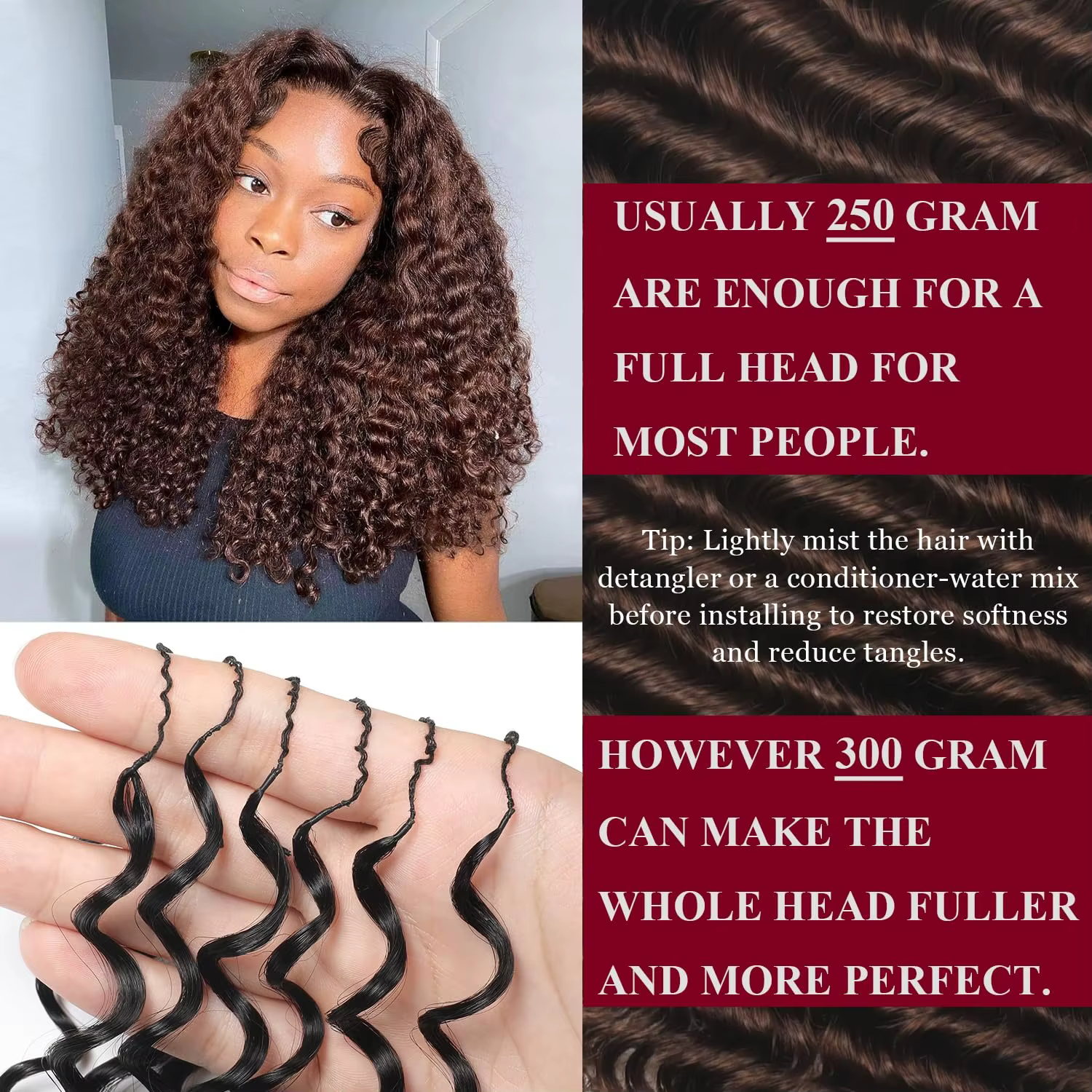 Miracle Knots 12A Deep Wave Crochet Human Hair Pre-Separated # 4 extensions de cheveux tressées au c