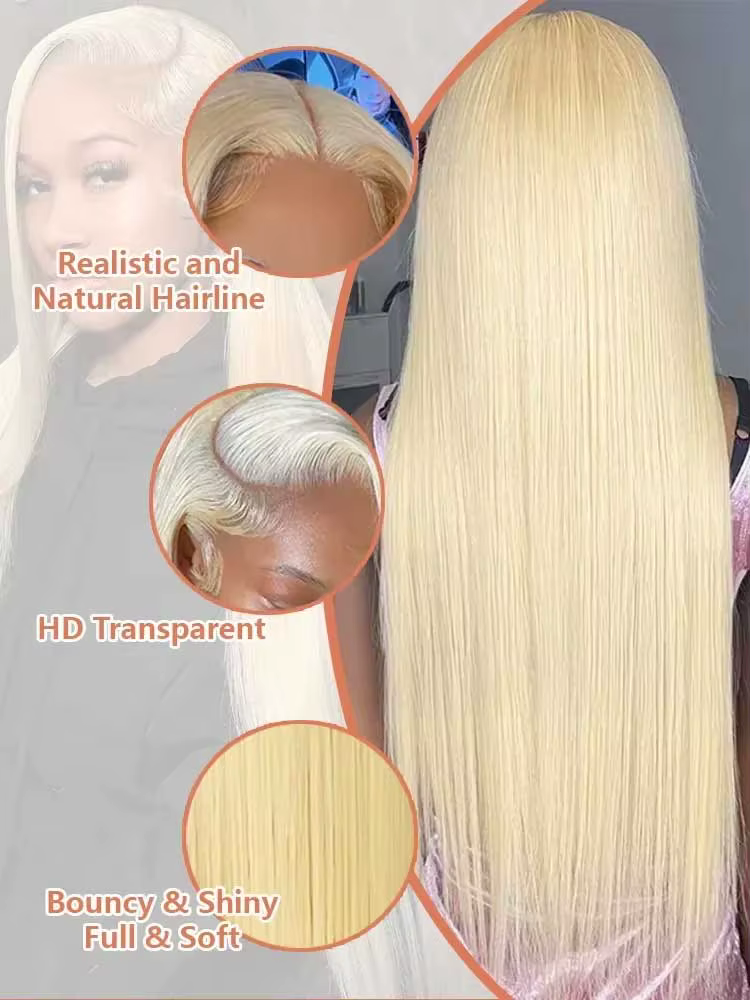 Pas cher 40 42 pouces 613 blond droit perruques de cheveux humains 13x4 13x6 HD dentelle frontale pe