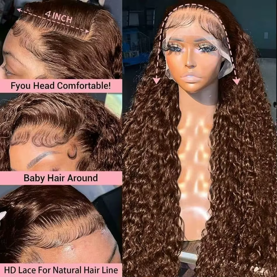 250% densité chocolat brun vague profonde perruques cheveux humains 13x4 13x6 HD dentelle avant perr
