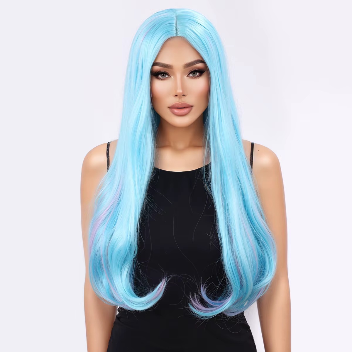 Perruque synthétique pour femmes européennes et américaines, cheveux longs bouclés bleus, grands bou