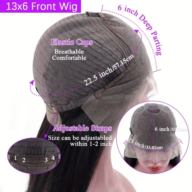 Perruques en cheveux humains brésiliens avec dentelle frontale, 40 pouces, densité 220%, 13x4, trans