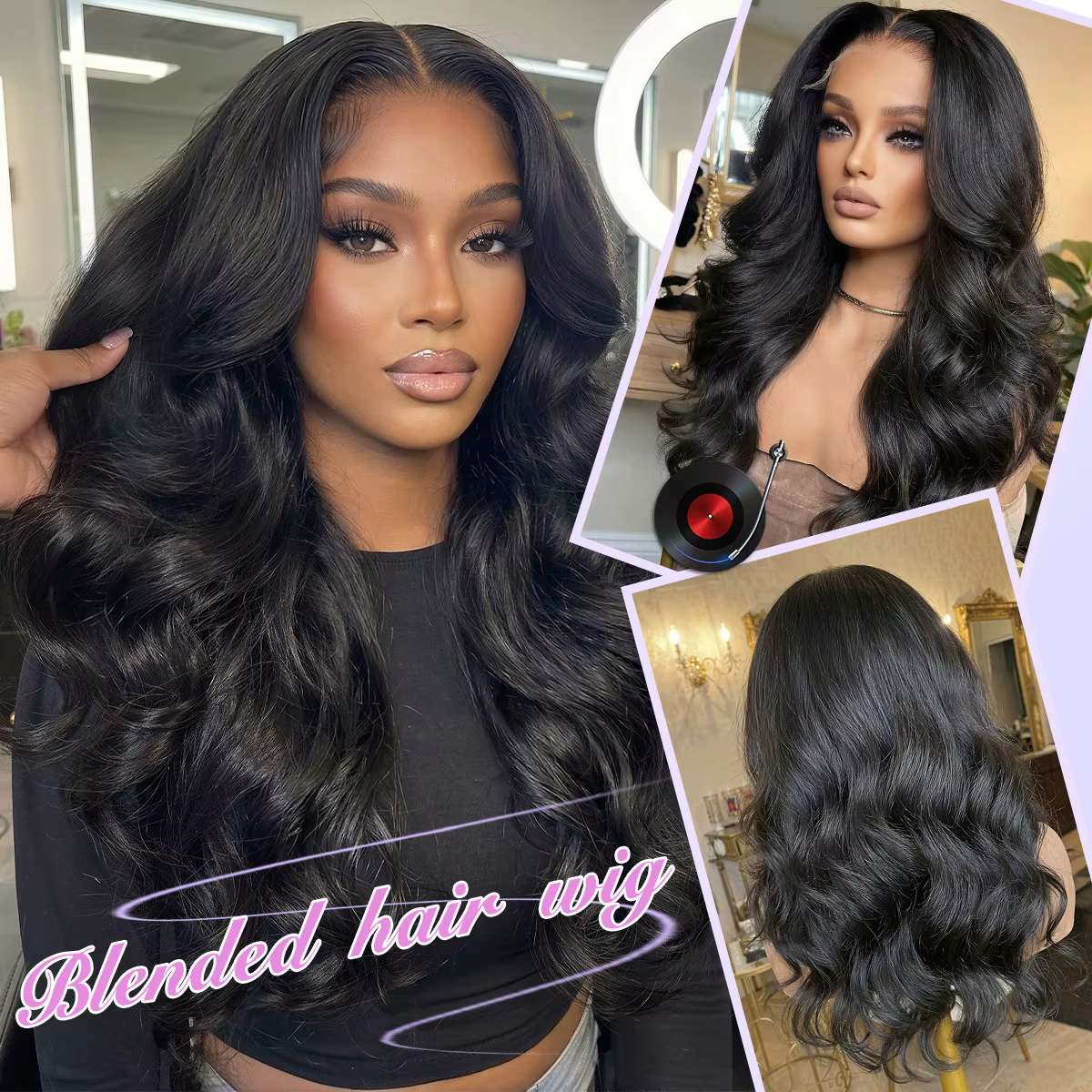 Perruque Lace Front en Cheveux Humains Mélangés et Synthétiques, Noir Naturel, Longue, pour Femmes N
