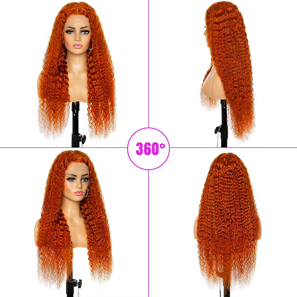 Perruques Lace Front 13x6 à boucles profondes couleur gingembre haute densité de 36 pouces # Perruqu