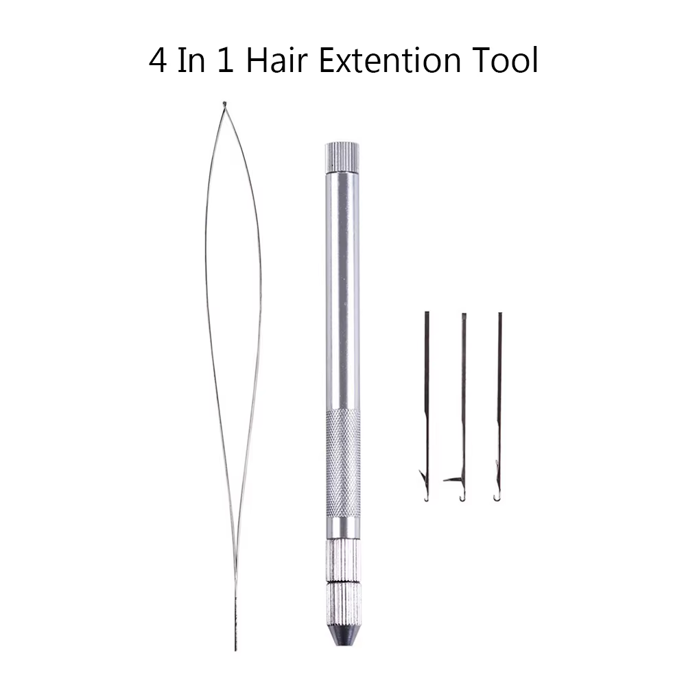Outils d'extension de cheveux 4 en 1, comprend une enfile-aiguille à boucle, des aiguilles à tricote