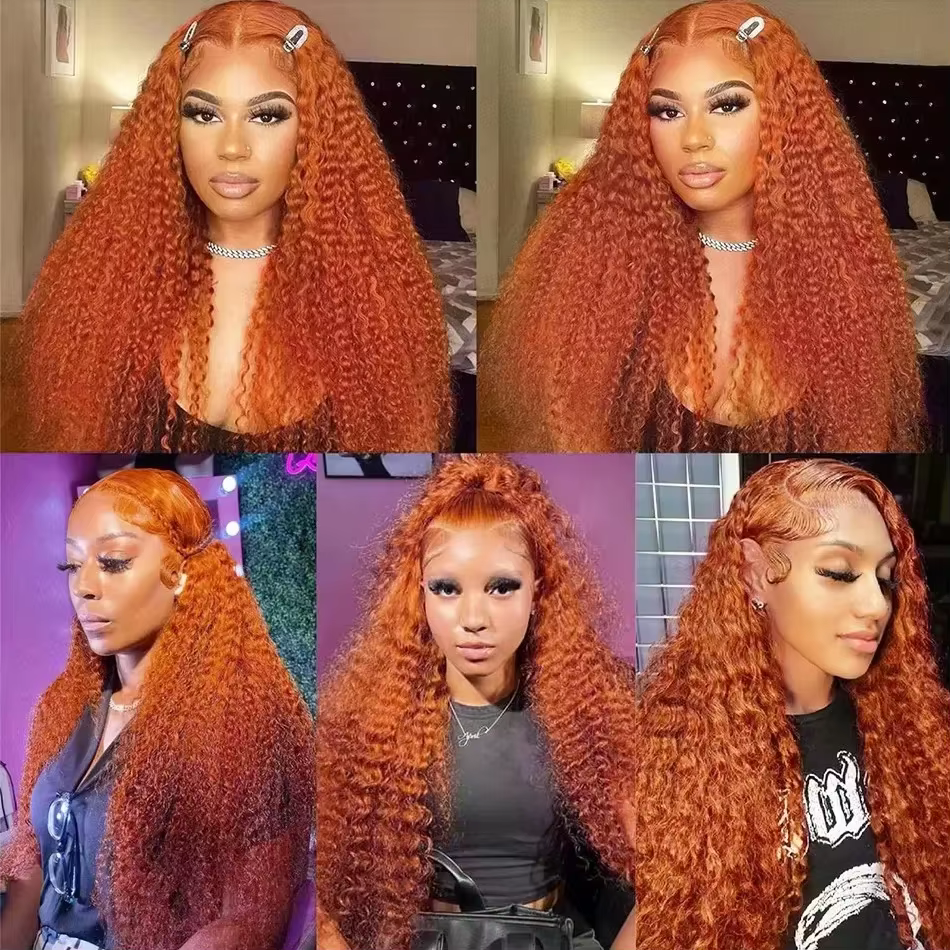 Perruques Lace Front 13x4 en Cheveux Humains Brésiliens Ondulés Profonds Ginger, 30 Pouces # Perruqu