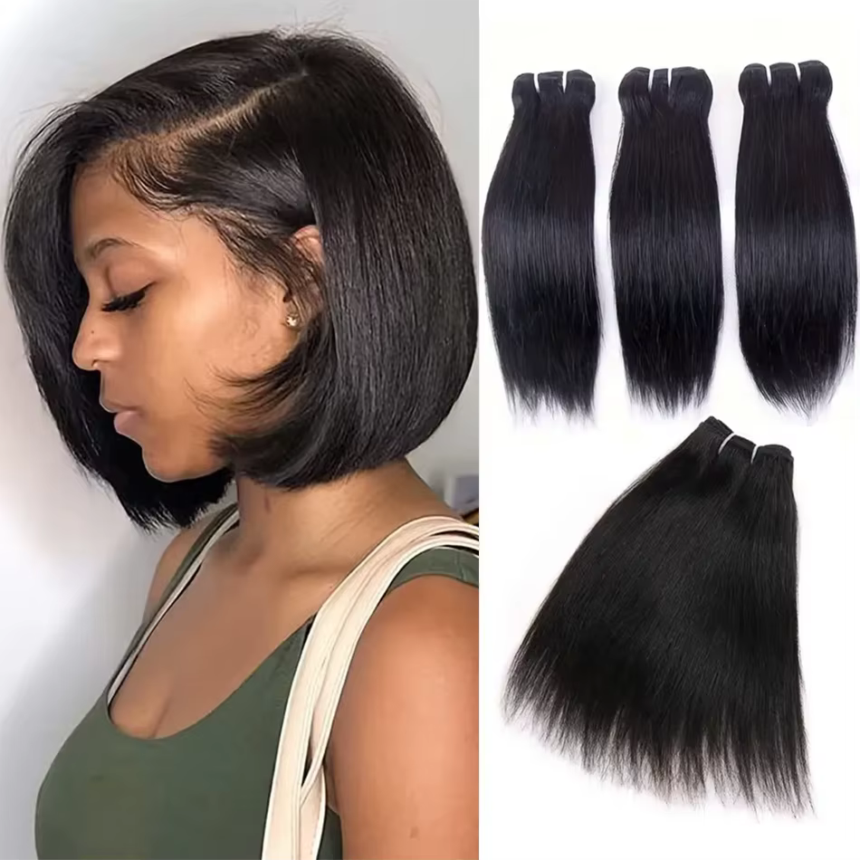 Bundles de cheveux humains courts droits brésiliens Sophia, tissage de cheveux humains vierges, exte