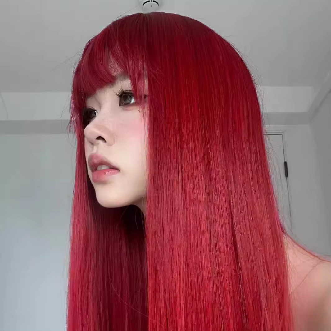 Perruque synthétique rouge longue et lisse pour costume d'Halloween, perruque de cosplay pour usage