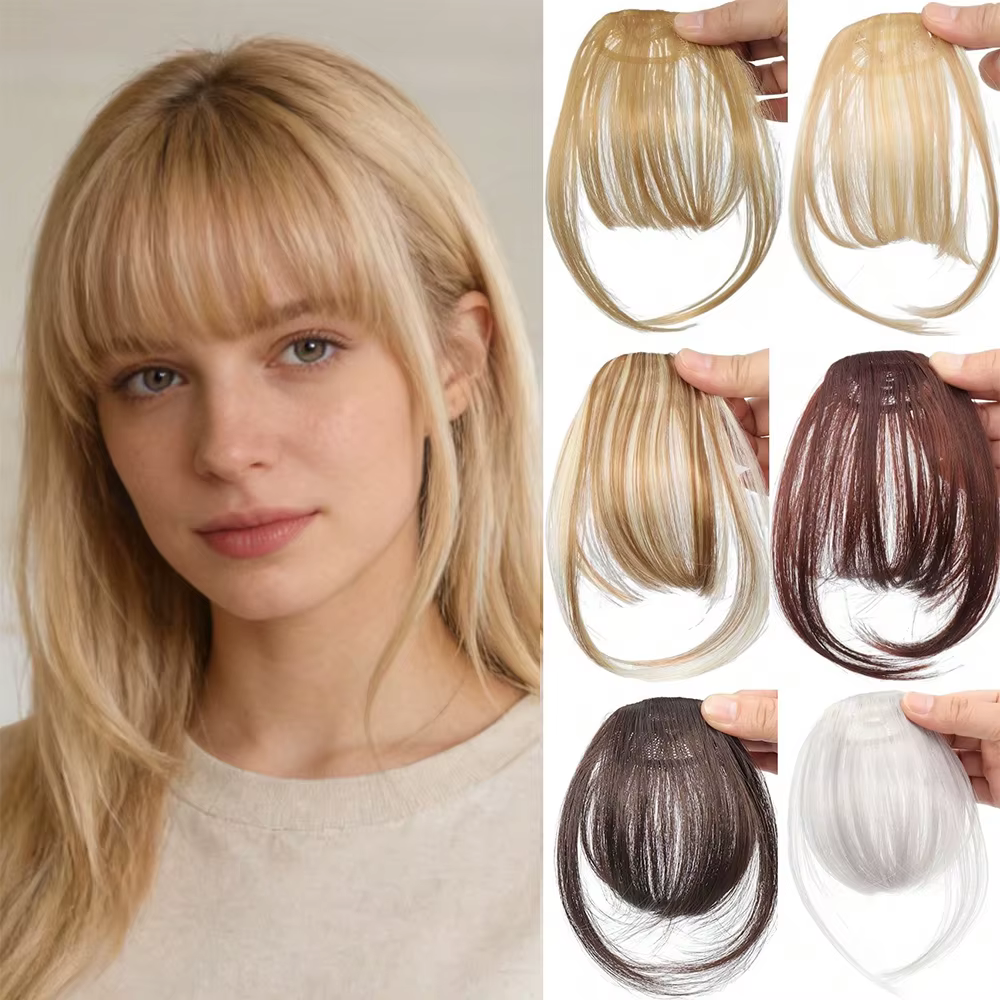 Extensions de cheveux synthétiques à clipser, franges fines et épaisses, aspect naturel, coiffure in