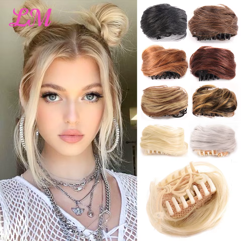 LM – Chignon synthétique bouclé pour femmes, postiche à griffes ombrées, chignons en désordre, pince
