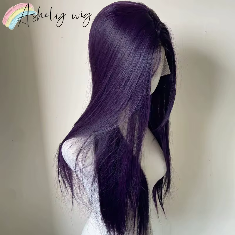 Perruque Lace Front Wig synthétique violette foncée 13x4, perruque longue et lisse pour femmes, usag