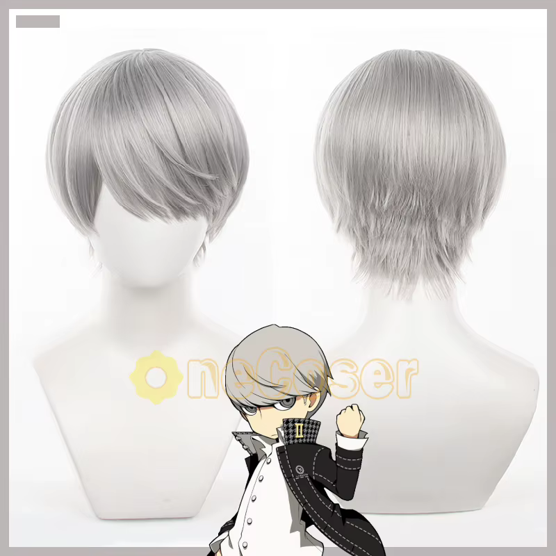 Yu Narukami Cosplay Perruque, Anime Persona 4, Cheveux Courts Gris, Yasogami, Lycée, Résistant à la 