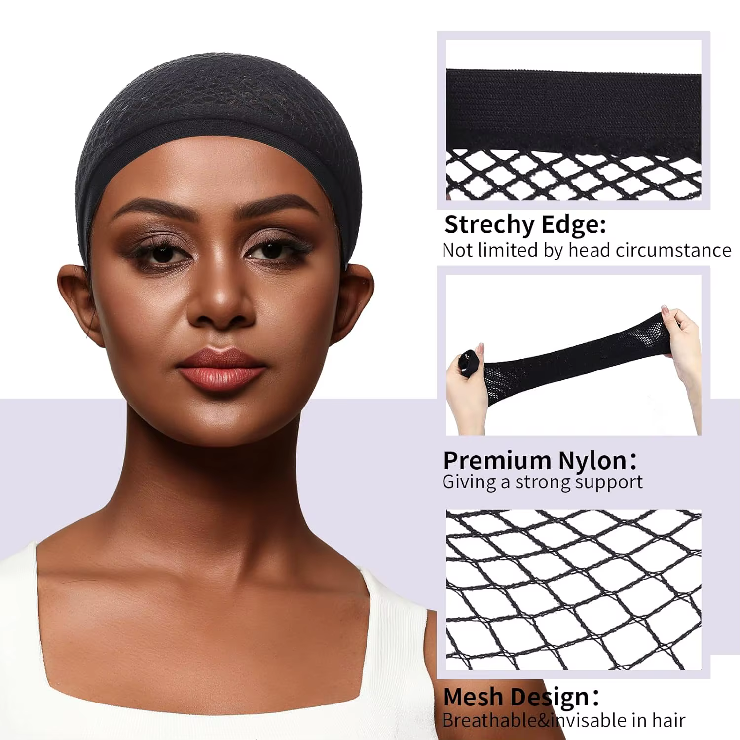 Bonnet de perruque en peau noire, filet à cheveux pour perruques, bonnets de perruque pour femmes, b