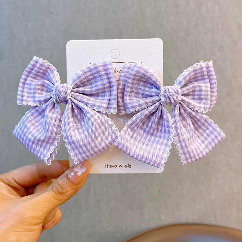 2 pièces pinces à cheveux pour femmes Pack nœud Plaid dentelle polyvalent à la mode mignon doux pinc