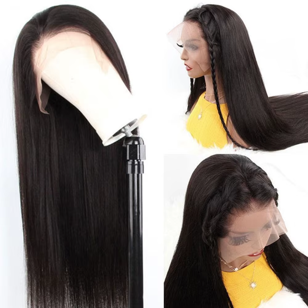 Perruque Lace Frontal Wig Remy indienne lisse, cheveux humains, 30 pouces, 13x4, pre-plucked, 4x4, d