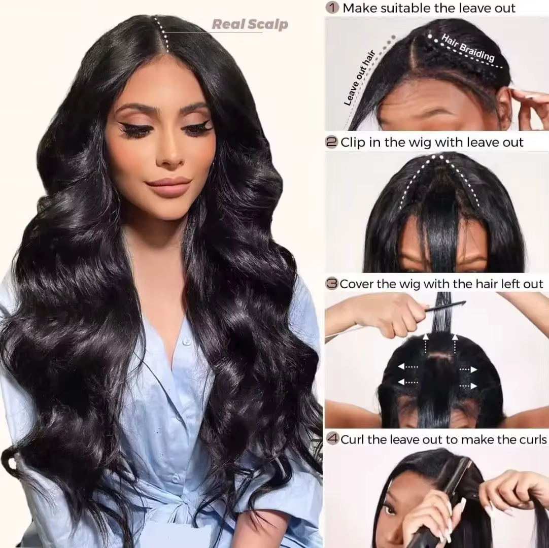 Vague de corps V partie perruques cheveux humains 250% densité pour les femmes pleine tête pince en