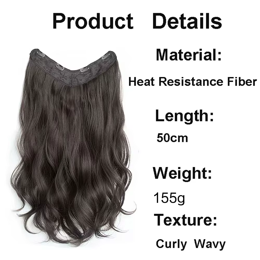 Extension de cheveux synthétiques longs et bouclés de 20 pouces, 4 clips en forme de V, postiche bru
