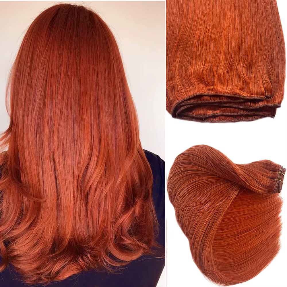 Extensions de cheveux naturels en gingembre à clipser, pointes épaisses et complètes avec clips dura
