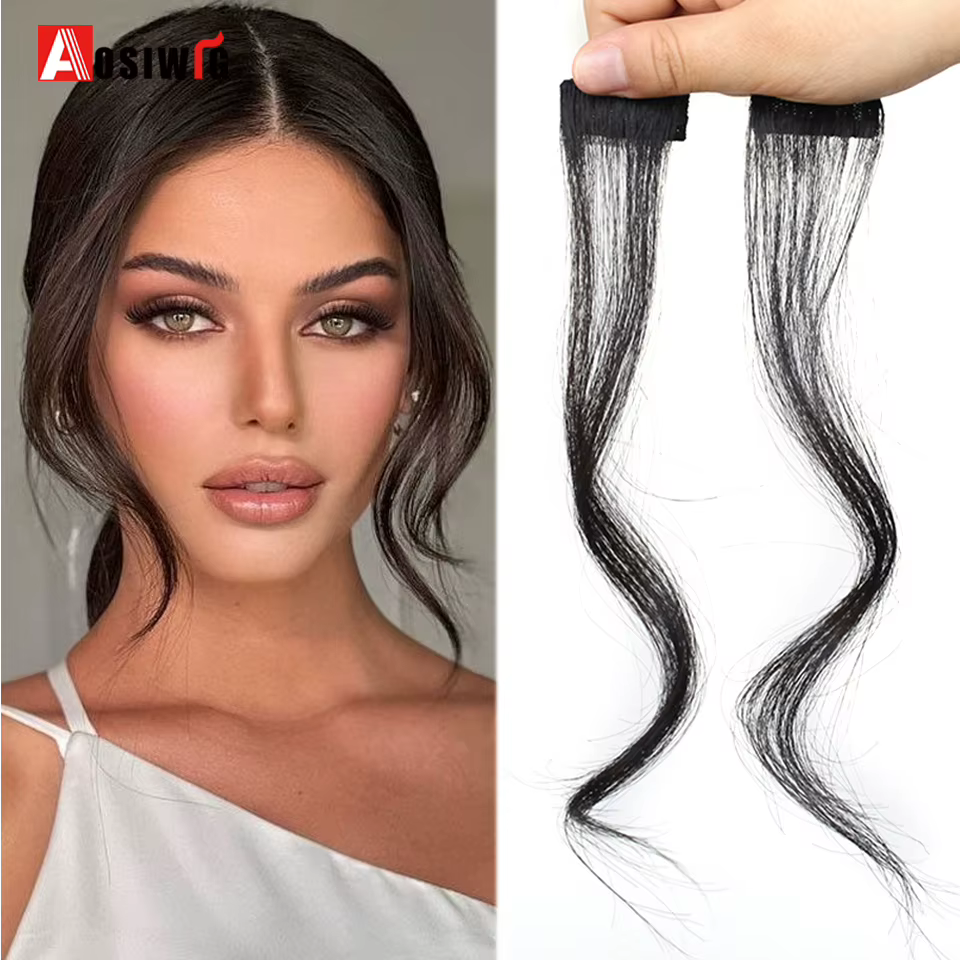 Synthèse Frange Perruque Extensions de Cheveux, Cheveux Bouclés, réinitialisation-on, Frange Avant L