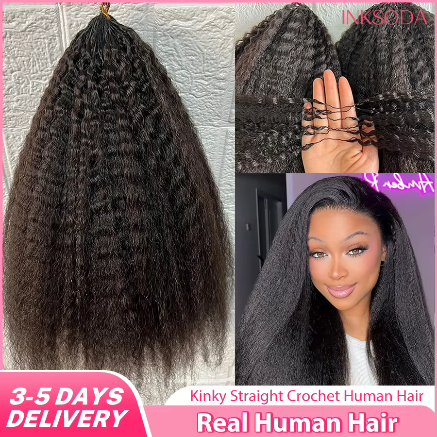Extensions de cheveux humains au crochet Kinky Straight, pré-séparées, sans nœuds, en lots, effet pl