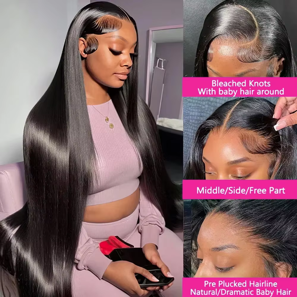 46 pouces 13x6 dentelle avant perruques naturel cheveux humains 220 densité droite HD dentelle avant