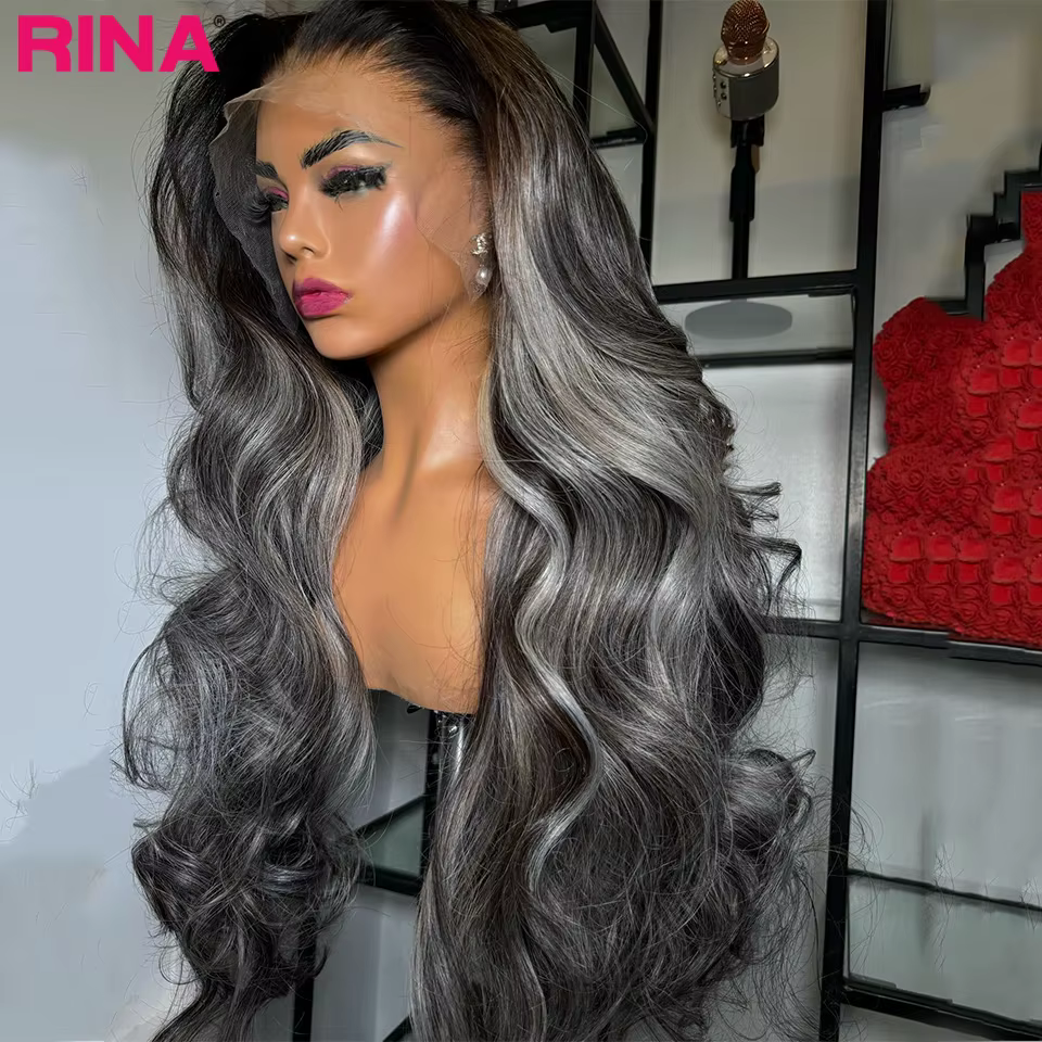 Perruque Lace Frontal Wig naturelle Body Wave colorée gris argenté, perruque Lace Frontal Wig, 13x6