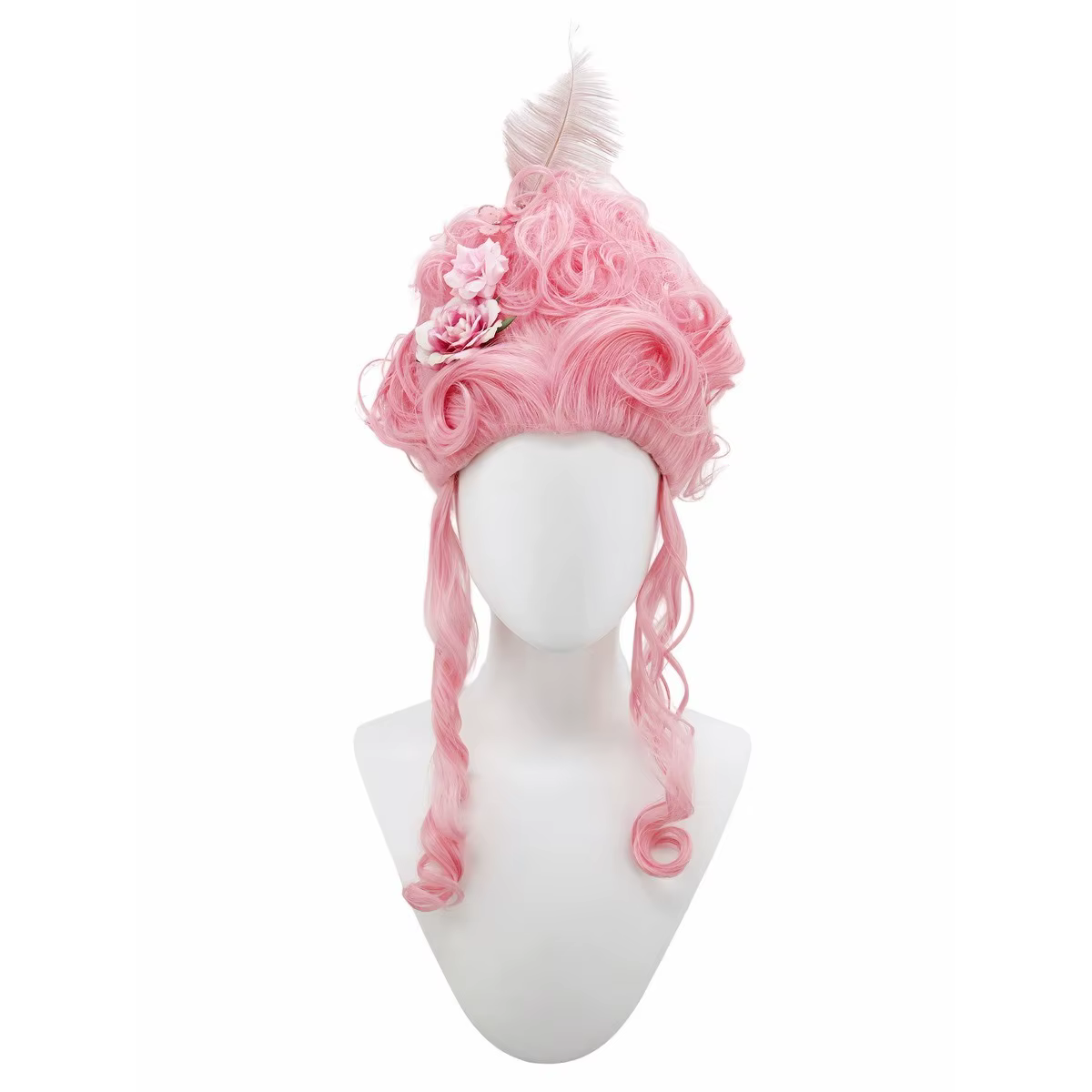 Perruque synthétique rose moelleuse de haute qualité |   Coiffure de la reine avec des fleurs de plu