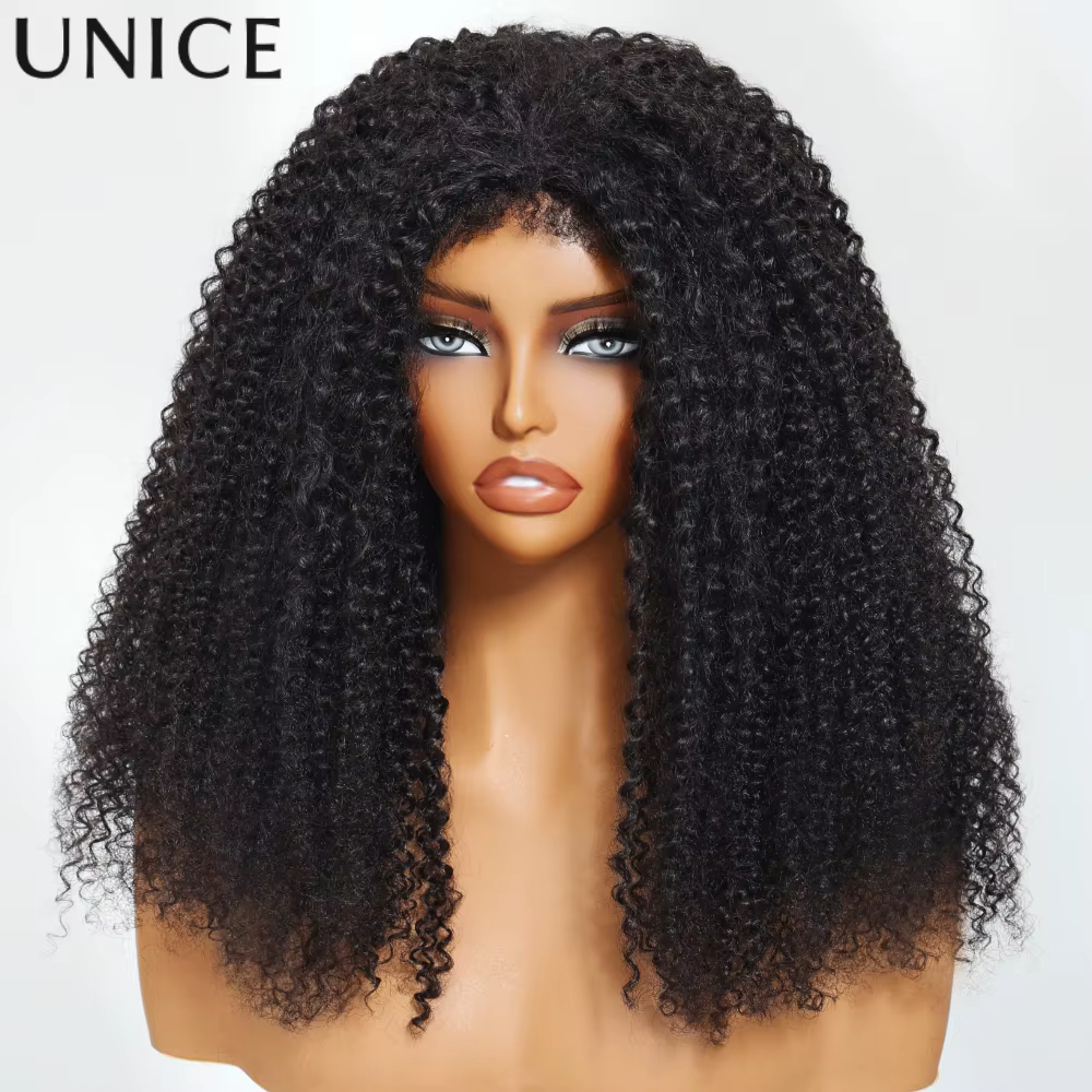 Perruque mi-tête UNICE à cordon de serrage, bouclée et crépue, avec bords 4C, ligne de cheveux natur