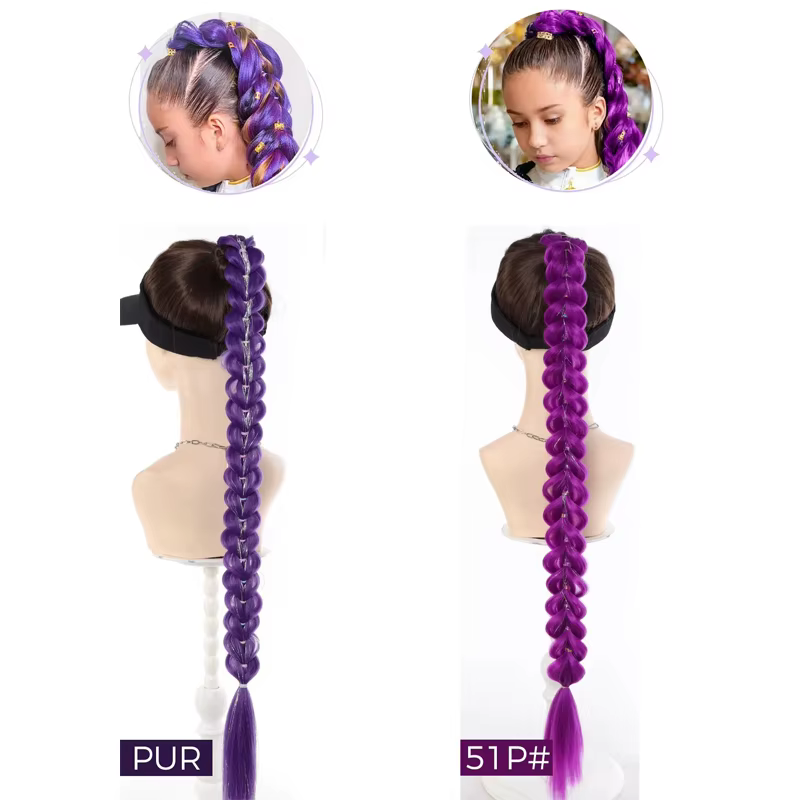 Queue de cheval synthétique tressée violette de 32 pouces avec paillettes, extensions super brillant
