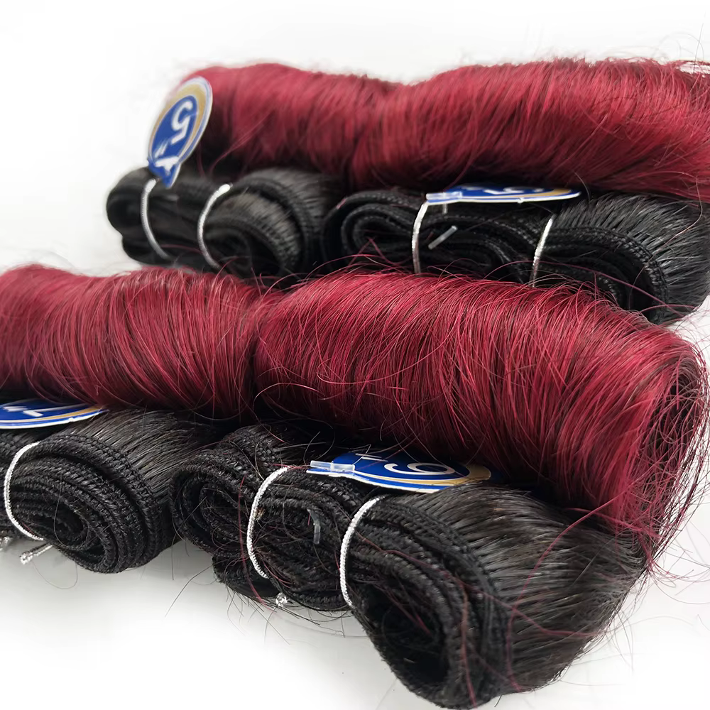 Tissage en lot brésilien Remy 100% naturel bouclé, Extension de cheveux Afro 1B 30, bordeaux, 5 5 6 