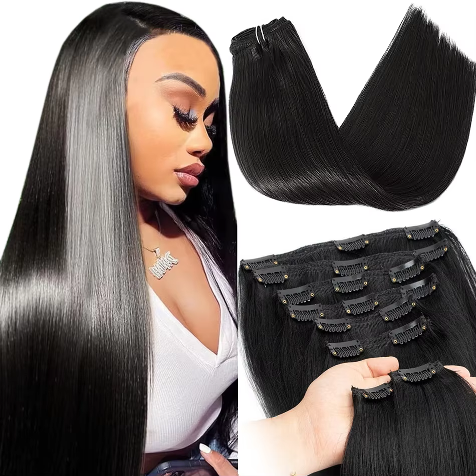 Extensions de cheveux naturels à clipser, lisses, 30 pouces, postiche complet, cheveux naturels Remy