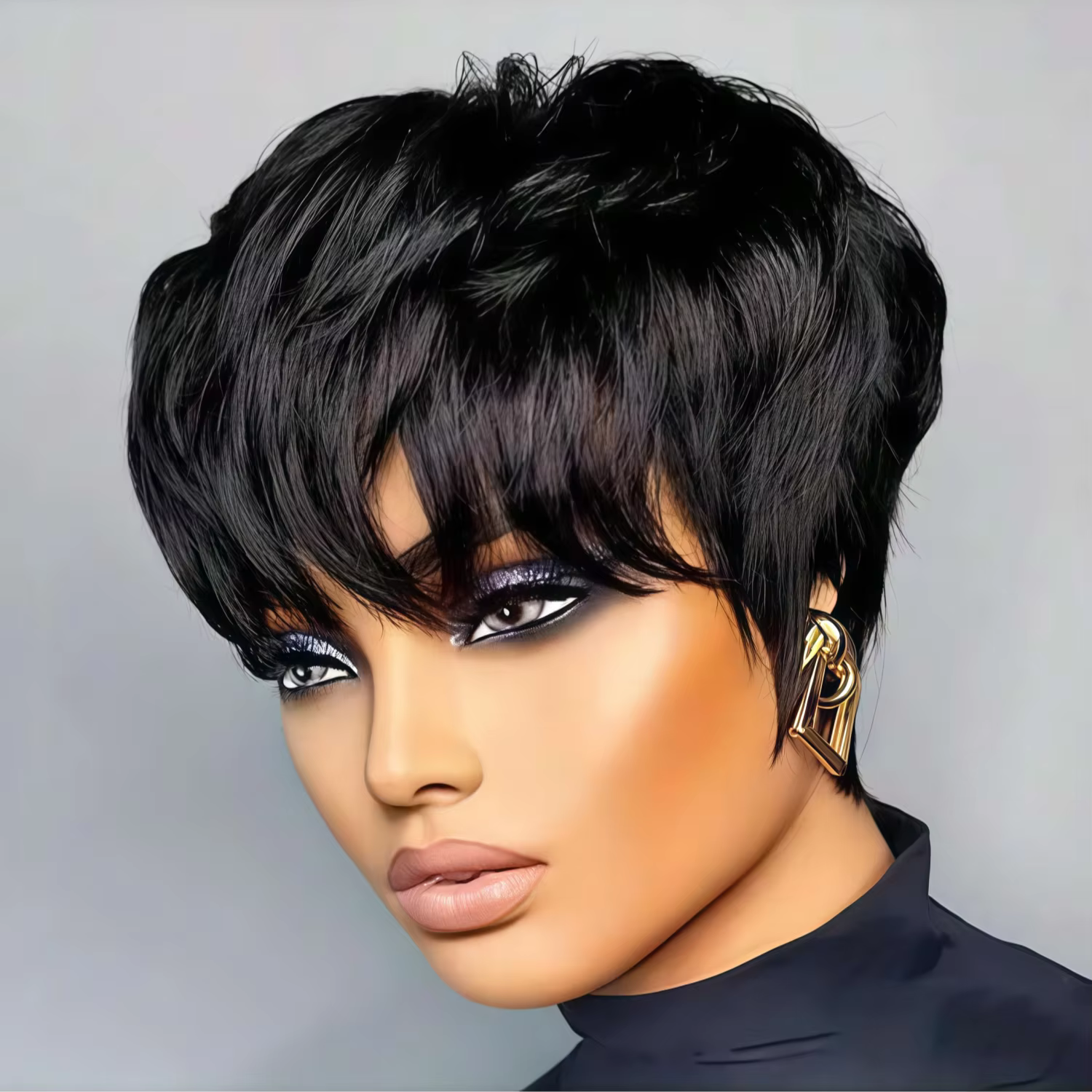 Perruque courte synthétique style bob, idéale pour les cheveux de type elfe, sans colle, design fron