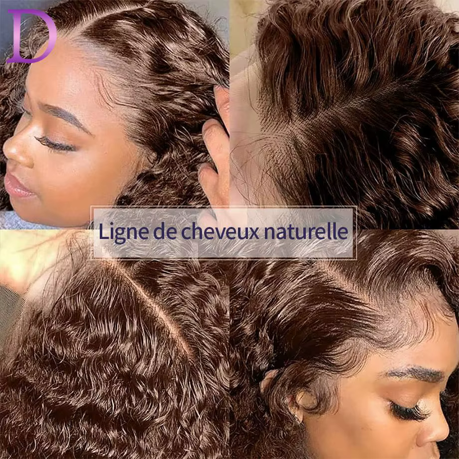 Dialola Perruques Cheveux Humains Brunes Couleur Chocolat Marron Caramel Boucles Dentelle HD 13x6 Pe