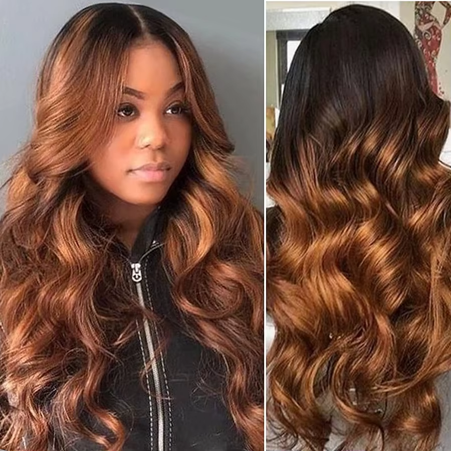 Perruque Lace Frontal Wig Body Wave naturelle, cheveux blond miel ombré, 13x4, 4x4, 180%, pour femme