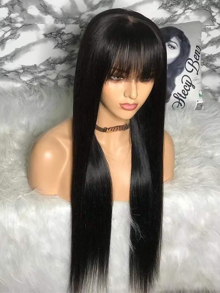 CORIIANA 30 34 pouces longue droite perruque de cheveux humains avec frange pour les femmes pas cher