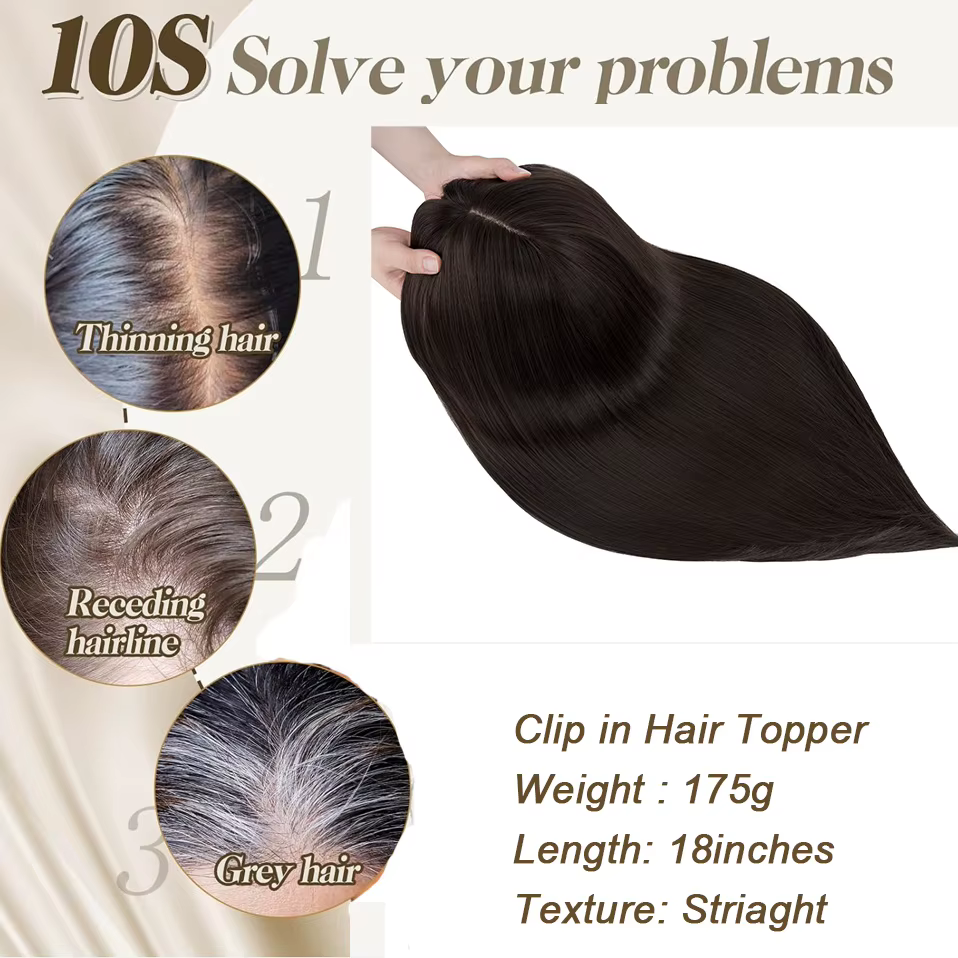 Benehair cheveux Toppers pour femmes 18 '' Striaght Topper cheveux avec frange pour cheveux aminciss