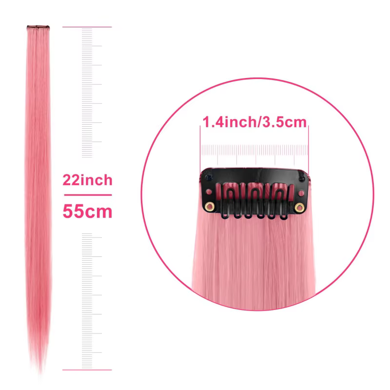 Extensions capillaires synthétiques à clips multicolores, postiches arc-en-ciel de 22 pouces pour fi
