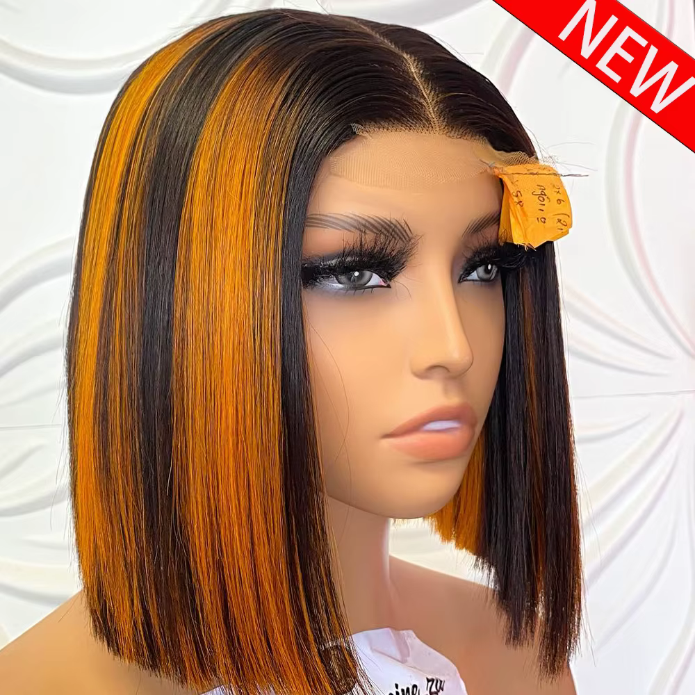# Perruque Bob 1B/350 Highlight, lisse, 13x4, dentelle HD transparente, perruque frontale en cheveux